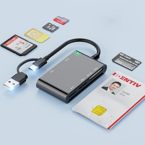 Lector Dnie Electronico 7-in-1 Lector de Tarjeta Inteligente DNI con Lector de Tarjetas SIM/CRS/CNS/SIM/MicroSD/SD/MMC/M2/ISO 7816,Smart Card Reader con Windows y Linux,Tacografo Digital,Firma Digital