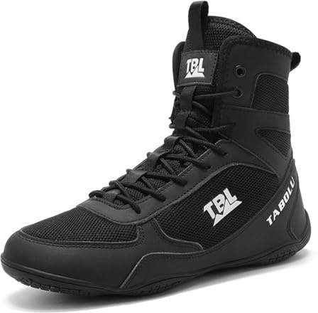 Hixingo Chaussures de Lutte pour Homme Femme 39-45, Chaussures de Boxe avec Antidérapantes Semelles en Caoutchouc Légère et Respirantes pour Boxe, Kickboxing, Lutte (K005 Noir,43)