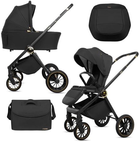 BabyLux® Barnvagn 2-I-1 Rosso, Hopfällbar Lättviktsbarnvagnsset Inkl. Resevagga, Buggy-Sportstol, Skötväska Och Fler Tillbehör, 4 Justerbara Lägen, 0–22 kg (0–4 År), UV-Skydd 50+, Ventilation