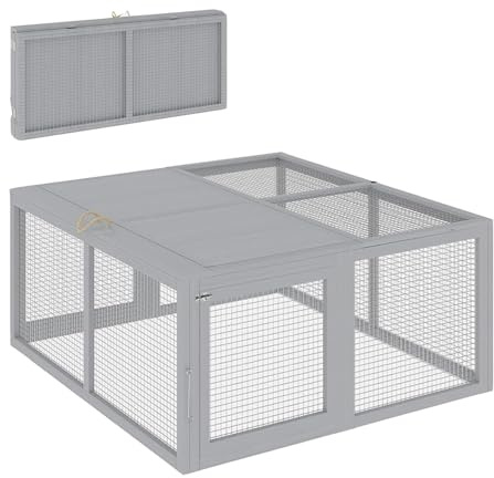 Folding Square Chicken Cages, Portable Wooden Chicken Coop with Top & Side Doors, Collapsible Indoor Outdoor Rabbit Hutch, Lightweight Small Pet Coop for Small Animals & Poultry, Grey