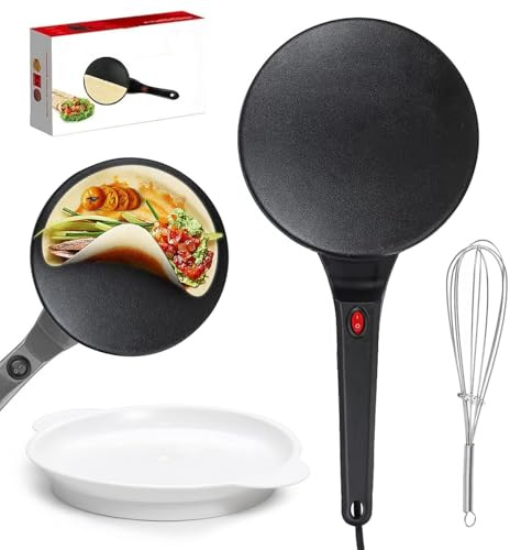 8 Instant Elektrisk Crepemaker - Snabbuppvärmning Fullt Automatisk Pannkakspanna, Nonstick Crep Panna med Doppningsplatta & Äggvisp, Automatisk Temperaturkontroll för Crepes, Pannkakor