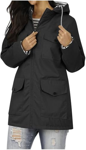 Veste Femme Imperméable Coupe-Vent à Capuche Manteau de Pluie Zippée Légère Respirante Coupe Décontractée Blouson Imperméable pour Toutes Saisons Plein Air Randonnée Quotidien Travail Durable