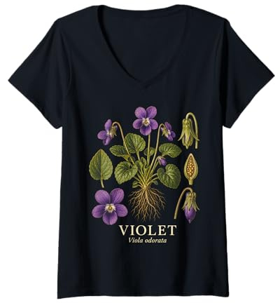 Women's Violet Viola Odorata Purple Flower Botanical Plant Study V-Neck T-Shirt