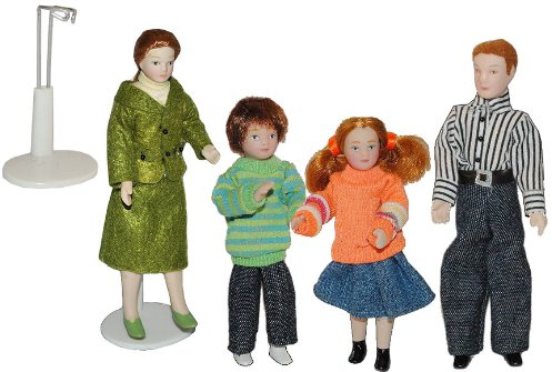 alles-meine.de GmbH Familie Puppe für Puppenstube Maßstab 1:12 - Porzellan Puppen mit echten Haaren - Biegepuppen Familie Biegepuppe Nostalgie Porzellanpuppe Puppenhaus