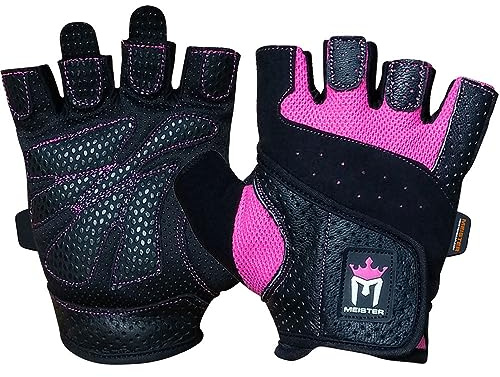 Meister Women's Fit Grip Weight Lifting Gloves w/Washable Amara Leather - Pink - Large