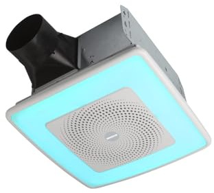 Broan-NuTone ChromaComfort Bathroom Exhaust Fan with Bluetooth Speaker, Powerful 110CFM/1.5 Sones, 24-color LED Light, SPK110RGBL, Wall Switch