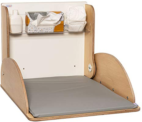 KEMMLIT Valencia Wickeltisch- klappbar als Wandwickeltisch, Holzwerkstoff, inkl. Wickelauflage … (Buche)