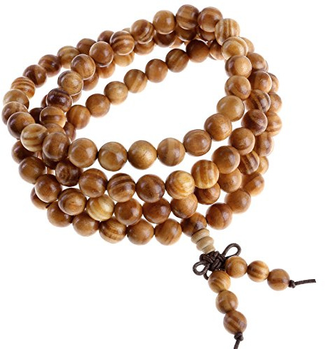 Jovivi Mens 8mm 108 Mala Prayer Wood Meditation Beads Wrist Bracelets Tibetan Buddhist Buddha Wooden Bead Necklace Men Women Jewellery Gifts