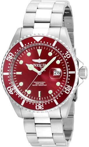 Invicta Pro Diver - Orologio da uomo in acciaio inossidabile con movimento al quarzo - 43 mm, Rosso / Argento