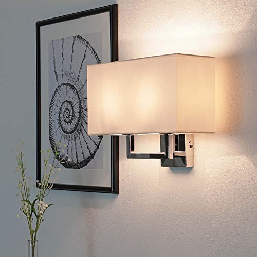 Licht-Erlebnisse Wandlampe Schlafzimmer Bett, Stoff, Stahl, in Chrom, Natur, Nachttischlampe Wand, Wandleuchte E27, blendarm, wohnlich, B:35,5 cm, Hotel, Moderne Wandlampe