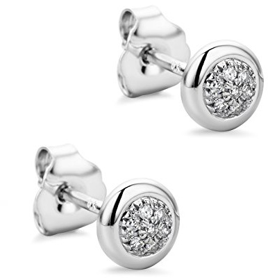 Orovi Orecchini Donna Oro Bianco 9KT Orecchini a Lobo rotondi e Diamanti naturali 0,05 ct, gioiello anallergico confezionato in un elegante astuccio portagioie