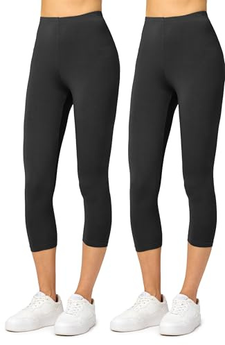 Merry Style Leggins Corti Donna 3/4 Pantaloni Capri Leggins Donna in Viscosa Traspirante, Pantaloncini Fitness Corti per Sportivi o Casual (2Pack) (Nero/Nero, XXL)
