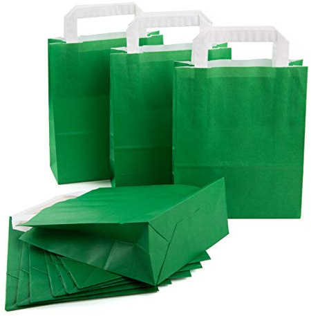 Logbuch-Verlag 25 gröna papperspåsar med handtag 18 x 8 x 22 cm pappersbärkassar mörkgröna presentpåsar kraftpapper med handtag