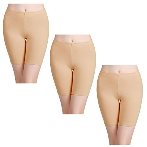wirarpa Unterhosen Radlerhose Boxershorts Damen Hoher Bund Baumwolle Shorts Panties Lange Unterwäsche 3er Pack Beige Größe M