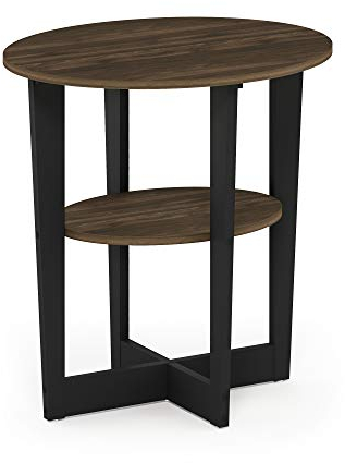 Furinno Jaya Ovalada, Mesa Auxiliar, mesita de Noche, Engineered Wood, Nuez Columbia/Negro, 1 Pack