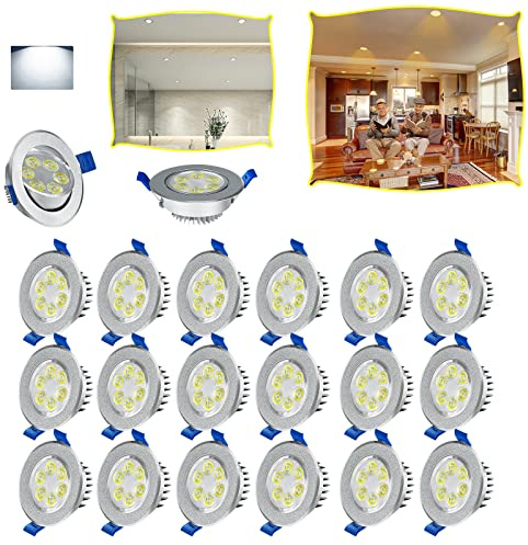 LARS360 LED takspotlight 3 W LED infälld spotlight set infälld spotlight 20 stycken aluminium takspotlights för badrum kök vardagsrum och rum, kall vit