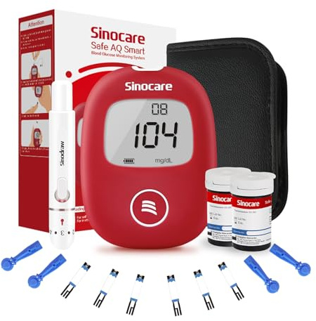 Sinocare AQ Smart Glucometro Misuratore Glicemia, Kit per il Test del Diabete con 50 Strisce e Lancettes. Test Precisione della Glicemia, Risultati Rapidi, Nessuna Codifica, Facile da Usare, mg/dL