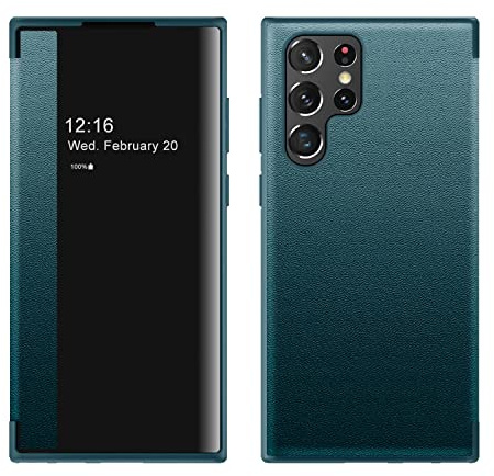 Wigento Für Samsung Galaxy S22 Ultra 5G View Smartcover Grün Schutzhülle Cover Etui Tasche Hülle Neu Case Wake UP Funktion
