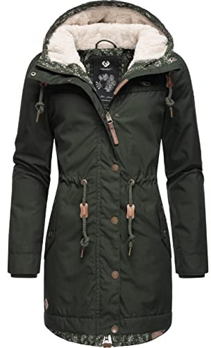 Ragwear Damen Langer Mantel warme Winterjacke mit Kapuze YM-Canny Dark Olive22 Gr. XL