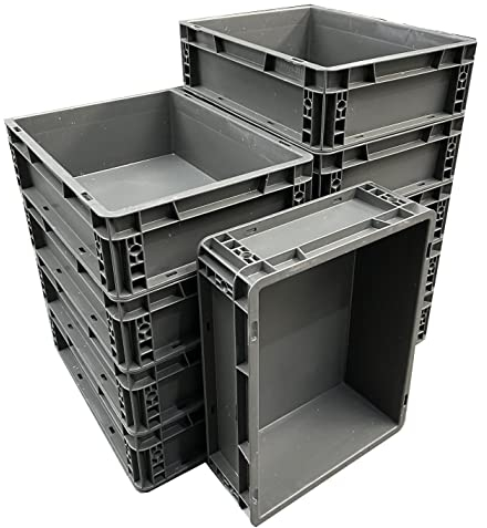 10 x 10 Litre Heavy Duty Plastic Stacking Euro Storage Containers Boxes Crates GREY (Pack of 10)