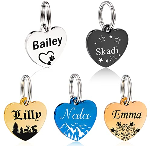 Hundemarke mit Gravur,Hundeanhänger Hundemarke Personalisiert Haustiermarke Adressanhänger Anti-verlorener Edelstahl Namensschild für Hunde und Katzen (Herz)