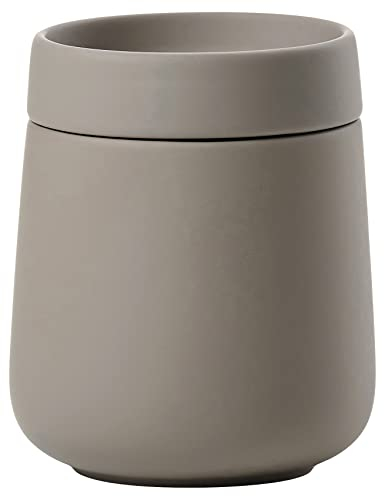Zone Denmark Nova One Aufbewahrungsbox mit Deckel, Keramikdose zur Aufbewahrung von Badutensilien wie Wattepads & Wattestäbchen, Durchm. 8,4 cm, Höhe 10 cm, Fassungsvermögen 290 ml, Taupe