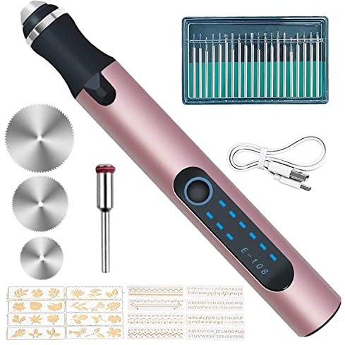AMOMYDOG Gravure Plume, Kit d'outils de gravure électrique USB rechargeable, Customizer Professional Engraving Pen Micro Graveur pour métal, bois, bijoux, verre, céramique, sculpture (Or rose)