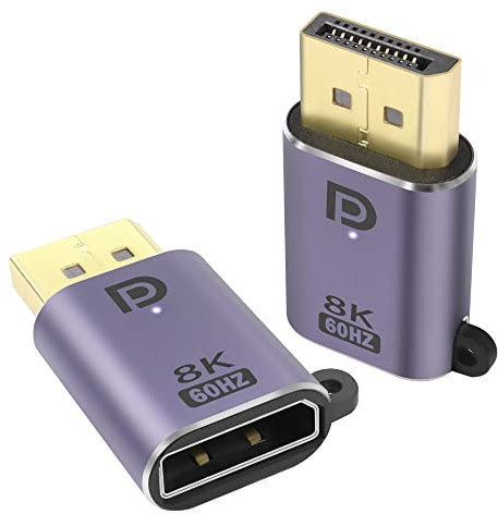 QIANRENON DP a DP Adattatore 8K@60Hz DP1.4 Maschio a DP1.4 Femmina DisplayPort Connettore Estesa DP Porta, con Sospensione Foro e LED Luce, per HDTV, Laptop, Monitor, Home Theatre, 2Pcs