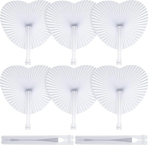 Deliex delicias de Extremadura. Lote 100 Pai pai corazon blanco para bodas. Abanicos pai pai de papel para invitados en fiestas de verano, para abanicar en los días de calor. (100)