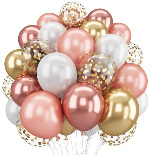Rose Gold Confetti Balloons 60 Packs 12 inch