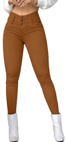 Onsoyours Femme Legging Denim Leggings Imitation Jean Jeggings Confortables Doux Taille Haute Slim Pantalon Moulant Extensible Pantalon De Crayon Treggings 01 Marron XL