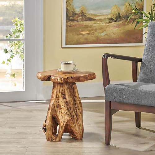 Greenage Cedar Roots Plant Stand Tree Stump End Table 13.5 x 16 x 19 H Wooden Live Edge Side Table for Living Room Bedroom Home Decor Courtyard Wooden Coffee Table