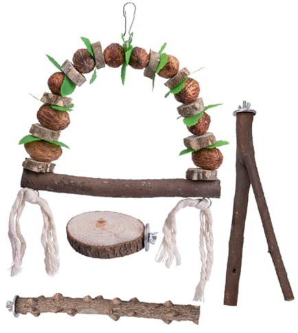 DOITOOL 4pezzi Giocattoli Per Uccelli Legno Giochi Resistente Per Pappagalli e Parrocchetti Accessori Decorativi Per Voliere Giocattoli Da Masticare e Avventura