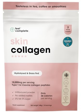 Feel Complete | Tasteless Collagen for Women | Grass Fed & Hydrolysed | Low Calorie | Premium Type 1 & 3 Bovine Collagen Peptides | Halal | Anti Ageing | Hair, Skin & Muscles | 140g | 14 Servings