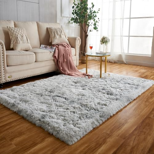 Achiiso Grau Hochflorteppich,Waschbarer Teppich Weicher Schlafzimmer Teppiche,Flauschiger Teppiche für Kinderzimmer(Hellgrau,80x120cm)