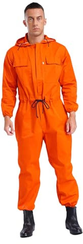Fldy Combinaison de travail unisexe pour homme et femme avec capuche - Protection contre la poussière - Vêtement de travail - Combinaison de peintre - Tenue d'atelier, Orange, L