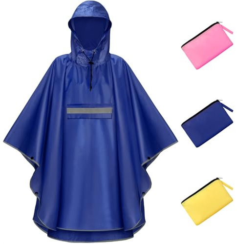 NEWIROVE Regencape Kinder, Unisex Regen Poncho Wasserdicht Regenponcho Regenkleidung Mit Reflektierender Poncho Leichter Regenjacke Für Jungen Mädchen 120-140cm, Blau