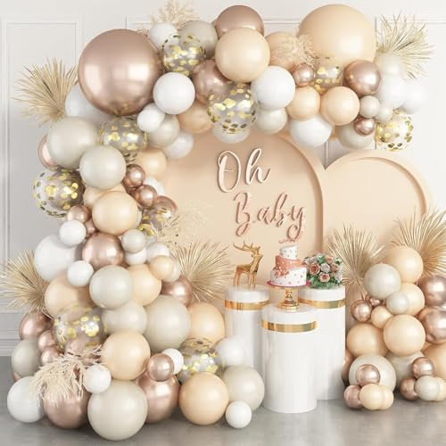Champagne Balloons Arch Kit - 113pcs Champagne Balloon Garland with Beige Cream Balloon Neutral Beige Balloons for Christening Decorations Gender Reveal Baby Shower Bridal Shower Birthday Party