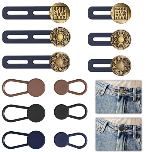 Yesimola Rallonges de Bouton de Pantalon 12 Pcs, Rallonge de Bouton élastique pour Homme et Femme, Amovible Sans Couture, Boutons D'extension de Taille pour Pantalon, Robe et Chemises