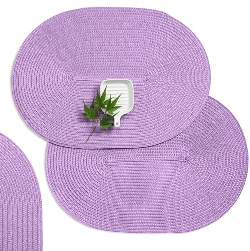 AHHFSMEI Placemats Set of 6 for Dining Table Washable Woven Non-Slip 18x12 inches Placemat Heat-Resistant Durable Table Mats for Dining Table Easy to Clean(Lavender Purple)