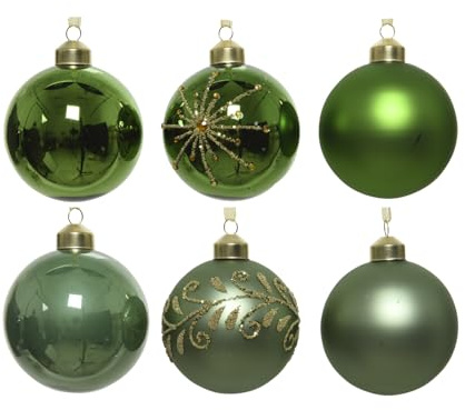 Christbaumkugeln Weihnachtskugeln Glas glänzend matt 6er Set Baumkugeln Baumschmuck (Grün)