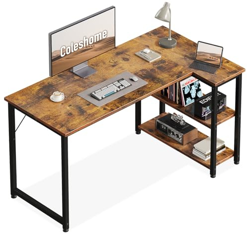 Coleshome Gamingbord, Hörnskrivbord med Reversibel Förvaringshylla, Utrymmessparande Skrivbord, Passar för PC-skrivbord i Hörn i Hemmet (Brun, 120x70cm)