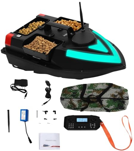 BQDRTMZ RC Fishing Boat 500m/1640.4ft RC Bait Boat 3.28 ft/s High Speed Fishing Bait Boats with GPS, 100 Points, 3 Baits Box, LED Light, 5200mAh Lithium Battery for Ocean, Lake