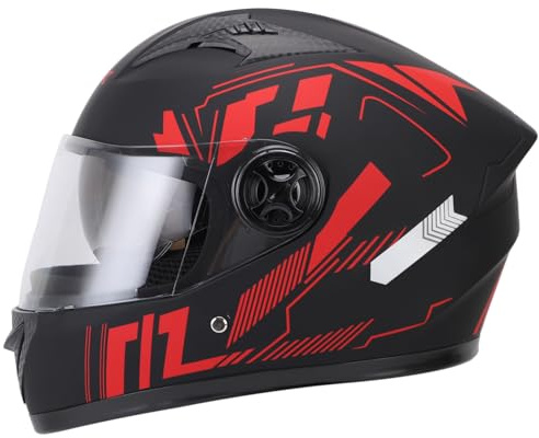 Mulcort Casque de Moto, Casque de Vélo Léger pour Hommes et Femmes, Circonférences de Tête de Casque de Visage Complet de 54 à 61 Cm avec Coucheur de Cou Détachable, Couche de Coton (Rouge)