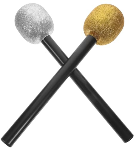 HANABASS Lot De 4 Microphones Factices pour Garçon Et Filles 14 Cm en Plastique Léger Argenté Et Doré, Jouet Microphone De Jeu De Rôle pour Spectacle, Fête Et Déguisement