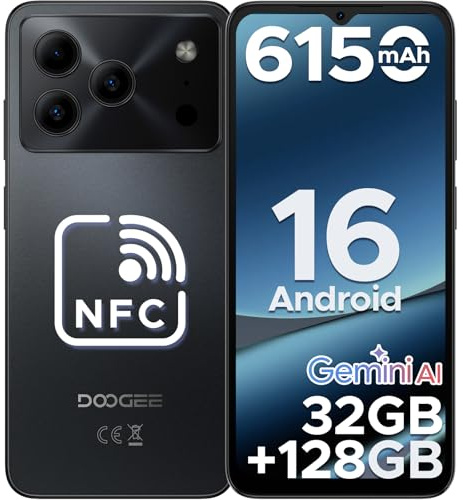DOOGEE NOTE 56 PRO Mobile Phones, Newest Android 16 With Gemimi AI, 32GB+128GB/2TB, 6150mAh& 6.56 HD+90Hz Display, Dual SIM Unlocked Mobile Phone, 8.45mm Ultra-Slim, Face ID, 5G WiFi, GPS,NFC-Black