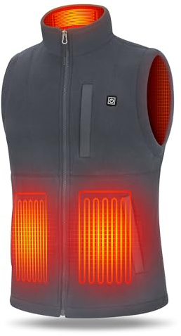 UNBON Veste Chauffante Homme, Gilet Chauffant Homme avec Batterie USB 10000mAh Électrique, Veste Polaire Chauffante avec 3 Températures 6 Zones de Chauffage sans Manche pour Moto Chasse, Gris, 3XL