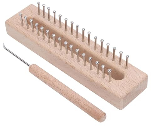 Métier à tricoter, planche à tricoter en bois, mini planche à tricoter avec crochet coudé, 32 piquets, machine à tisser à la main rectangulaire pour fabriquer des chapeaux, des