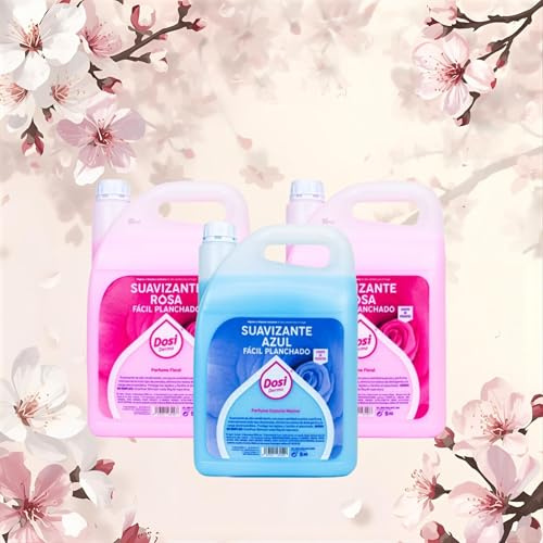 Dosidermo Suavizante Concentrado Profesional 5kg - Con Sedalina. Rosa aroma dulce floral y Azul aroma marino - Protector de Ropa Delicada, Antiestático y Planchado Fácil_Lote 2 uds. rosas + 1 ud. azul
