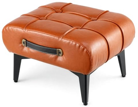 GreenWhim Faux Leather Ottoman Pouf Stool 36.5x30x23.5CM – Multifunctional Accent Table Footrest Seat for Living Room Bedroom (Light Brown)